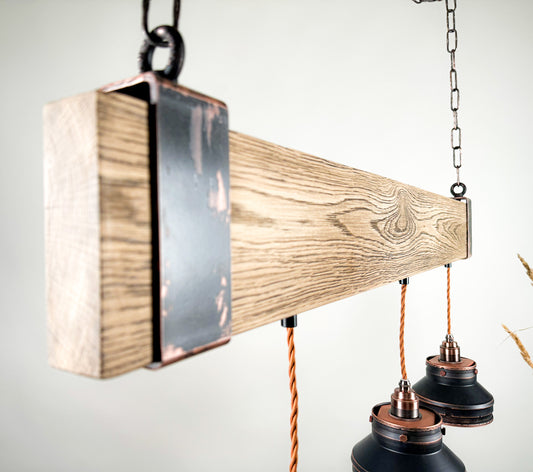 Elm beam , Industrial lighting ,Patina Light fixture ,Rustic chandelier , Pendant light