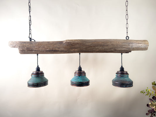 Driftbjelke - Rustic Driftwood & Copper Patina Chandelier