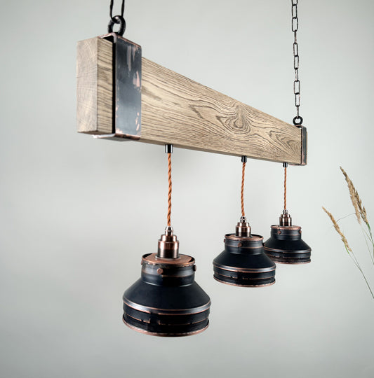 Elm beam , Industrial lighting ,Patina Light fixture ,Rustic chandelier , Pendant light