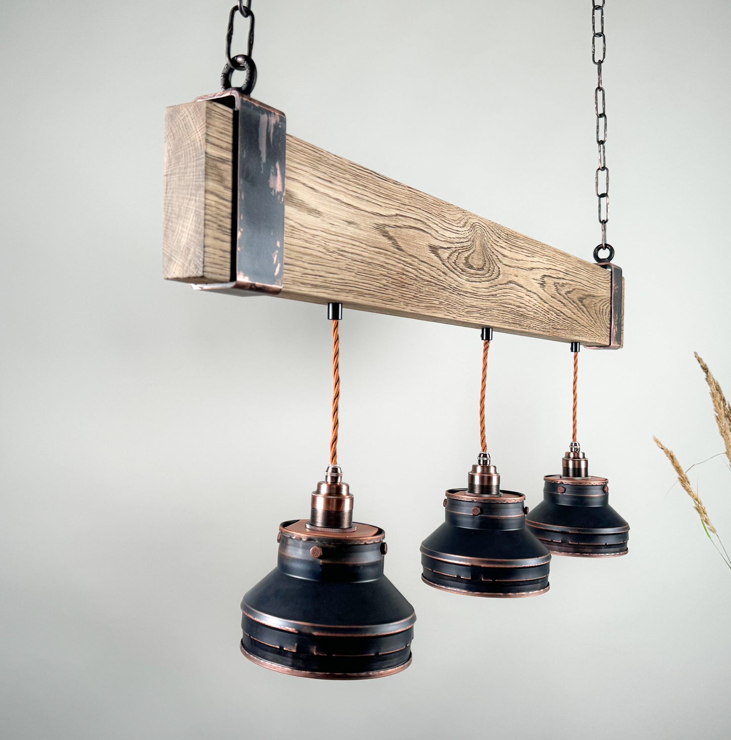 Elm beam , Industrial lighting ,Patina Light fixture ,Rustic chandelier , Pendant light