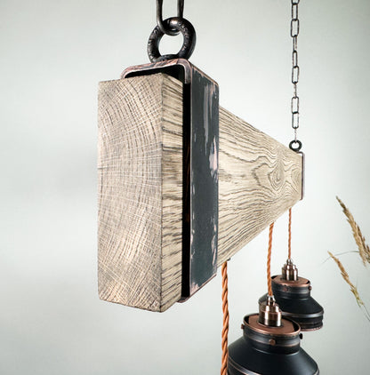Elm beam , Industrial lighting ,Patina Light fixture ,Rustic chandelier , Pendant light