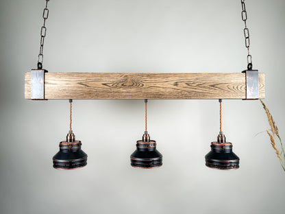 Elm beam , Industrial lighting ,Patina Light fixture ,Rustic chandelier , Pendant light