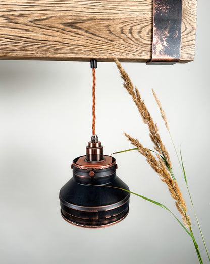 Elm beam , Industrial lighting ,Patina Light fixture ,Rustic chandelier , Pendant light
