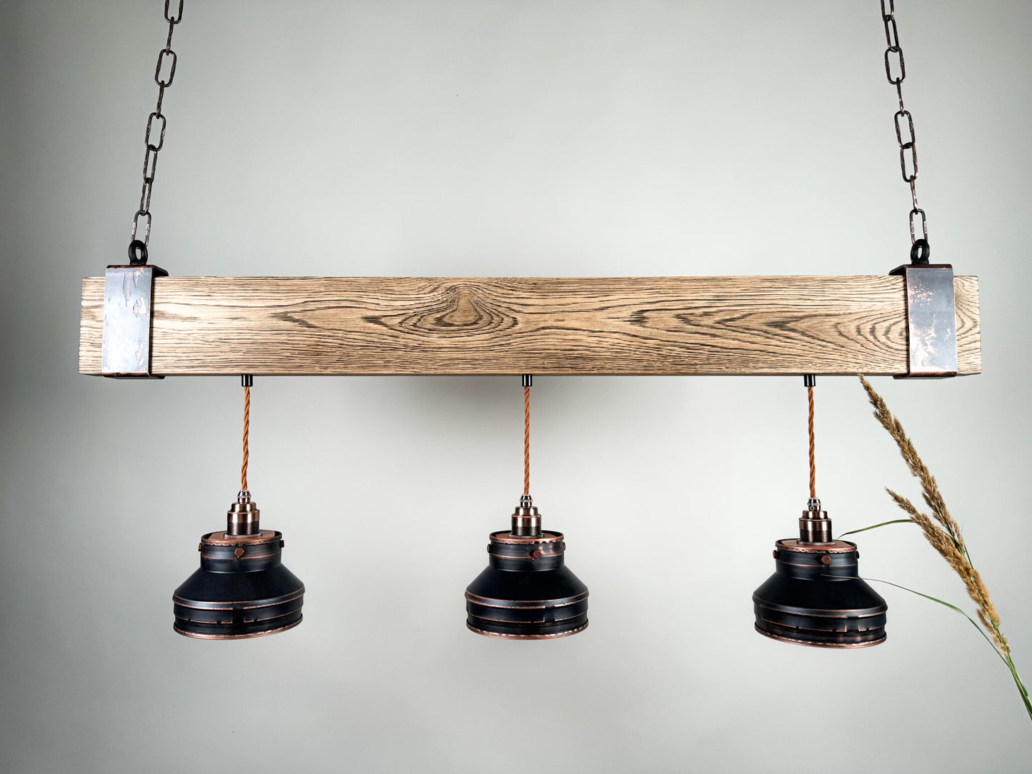 Elm beam , Industrial lighting ,Patina Light fixture ,Rustic chandelier , Pendant light