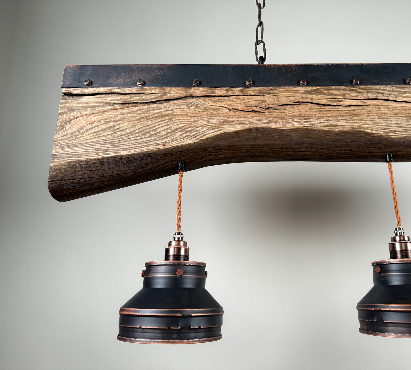 Elm beam , Industrial lighting ,Patina Light fixture ,Rustic chandelier , Pendant light