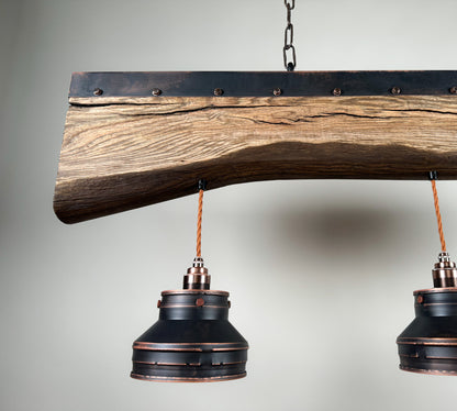 Elm beam , Industrial lighting ,Patina Light fixture ,Rustic chandelier , Pendant light