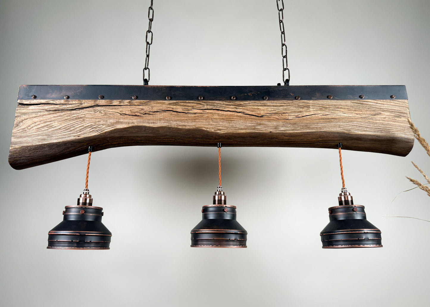 Elm beam , Industrial lighting ,Patina Light fixture ,Rustic chandelier , Pendant light