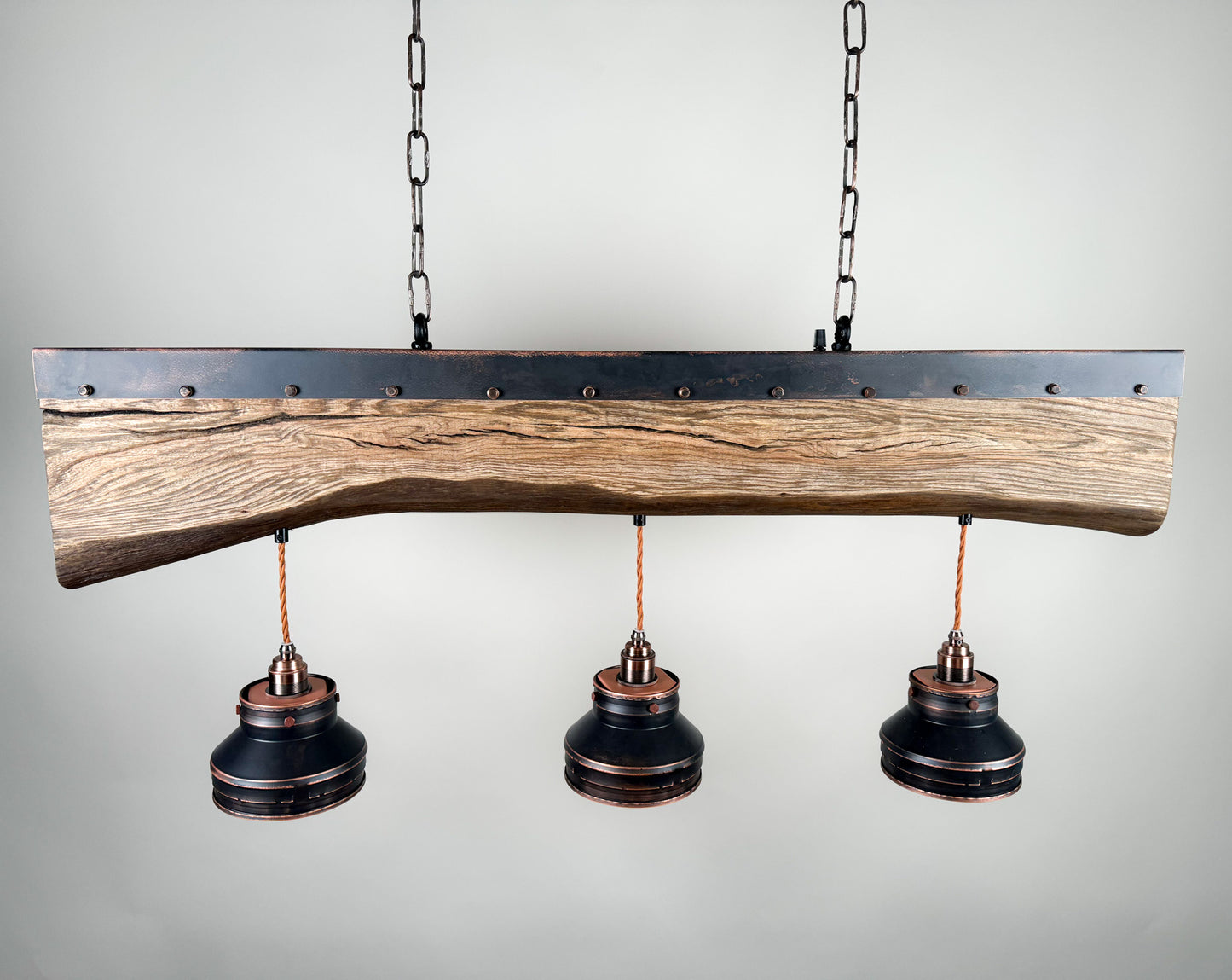 Elm beam , Industrial lighting ,Patina Light fixture ,Rustic chandelier , Pendant light