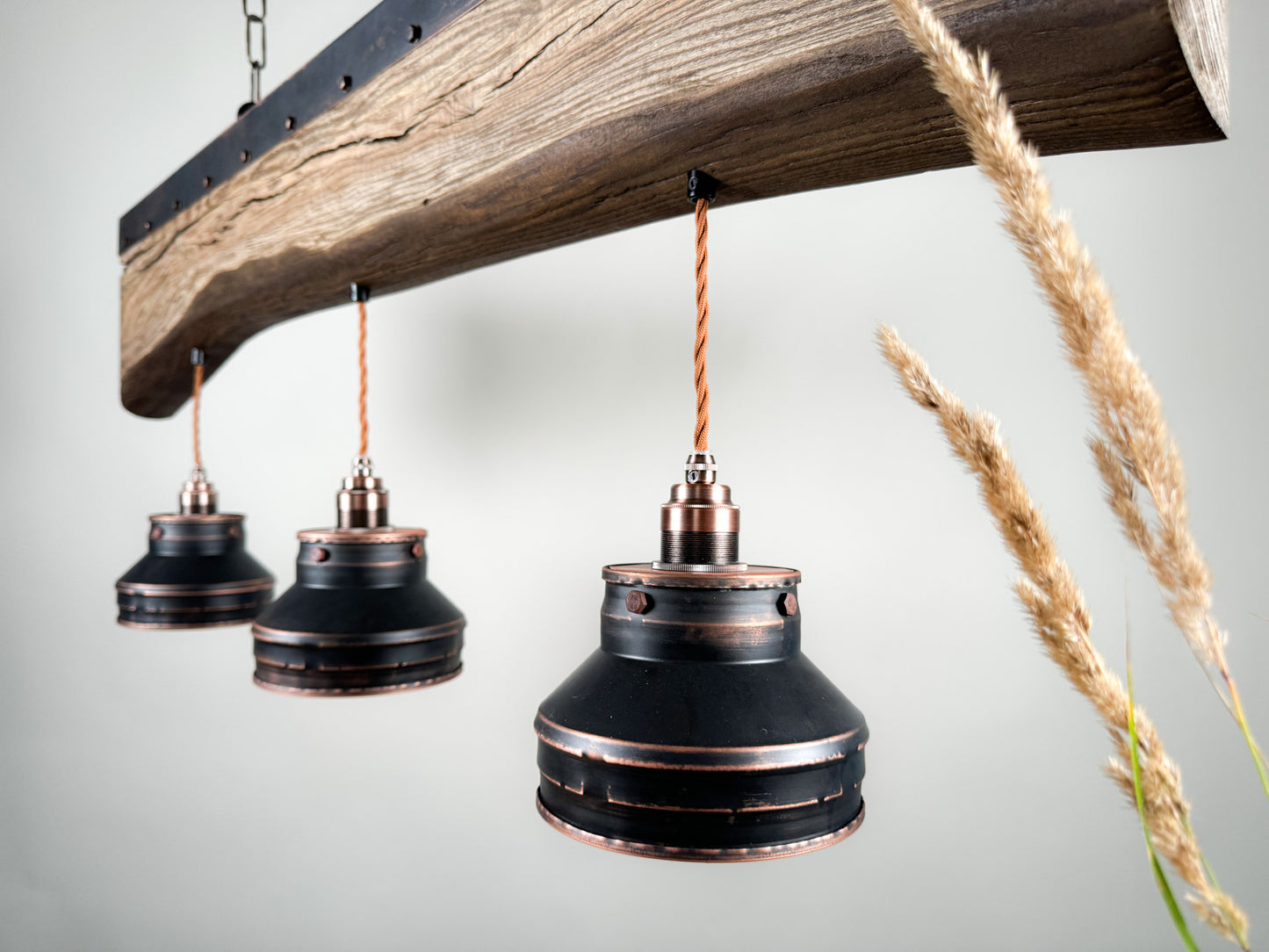 Elm beam , Industrial lighting ,Patina Light fixture ,Rustic chandelier , Pendant light