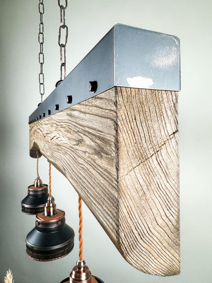 Elm beam , Industrial lighting ,Patina Light fixture ,Rustic chandelier , Pendant light