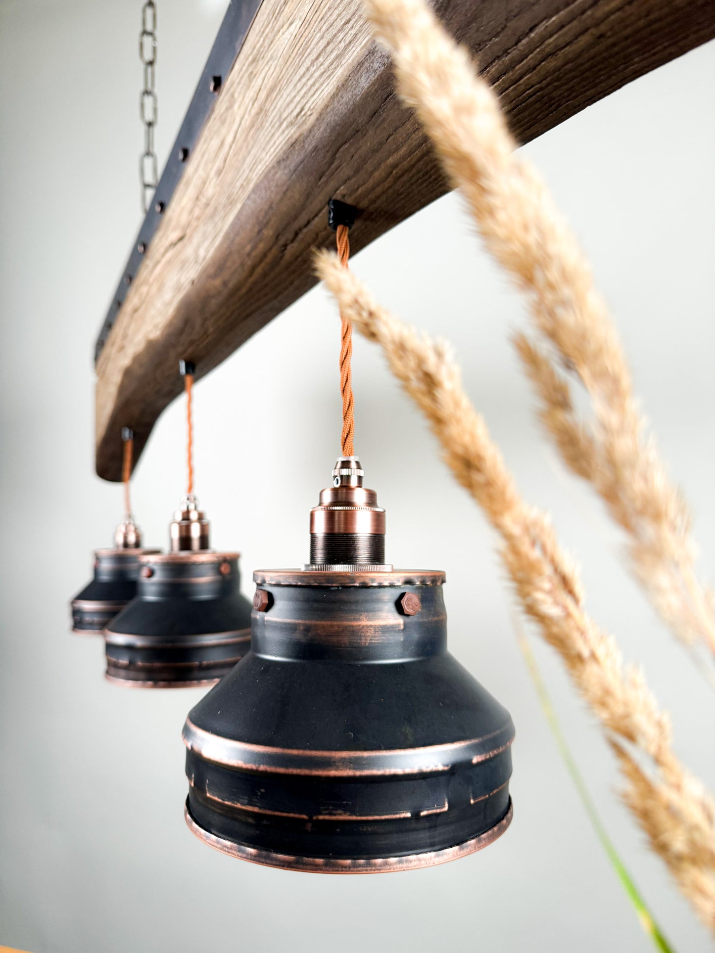 Elm beam , Industrial lighting ,Patina Light fixture ,Rustic chandelier , Pendant light