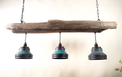 Driftbjelke - Rustic Driftwood & Copper Patina Chandelier