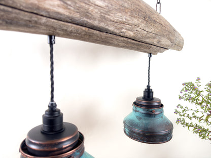 Driftbjelke - Rustic Driftwood & Copper Patina Chandelier