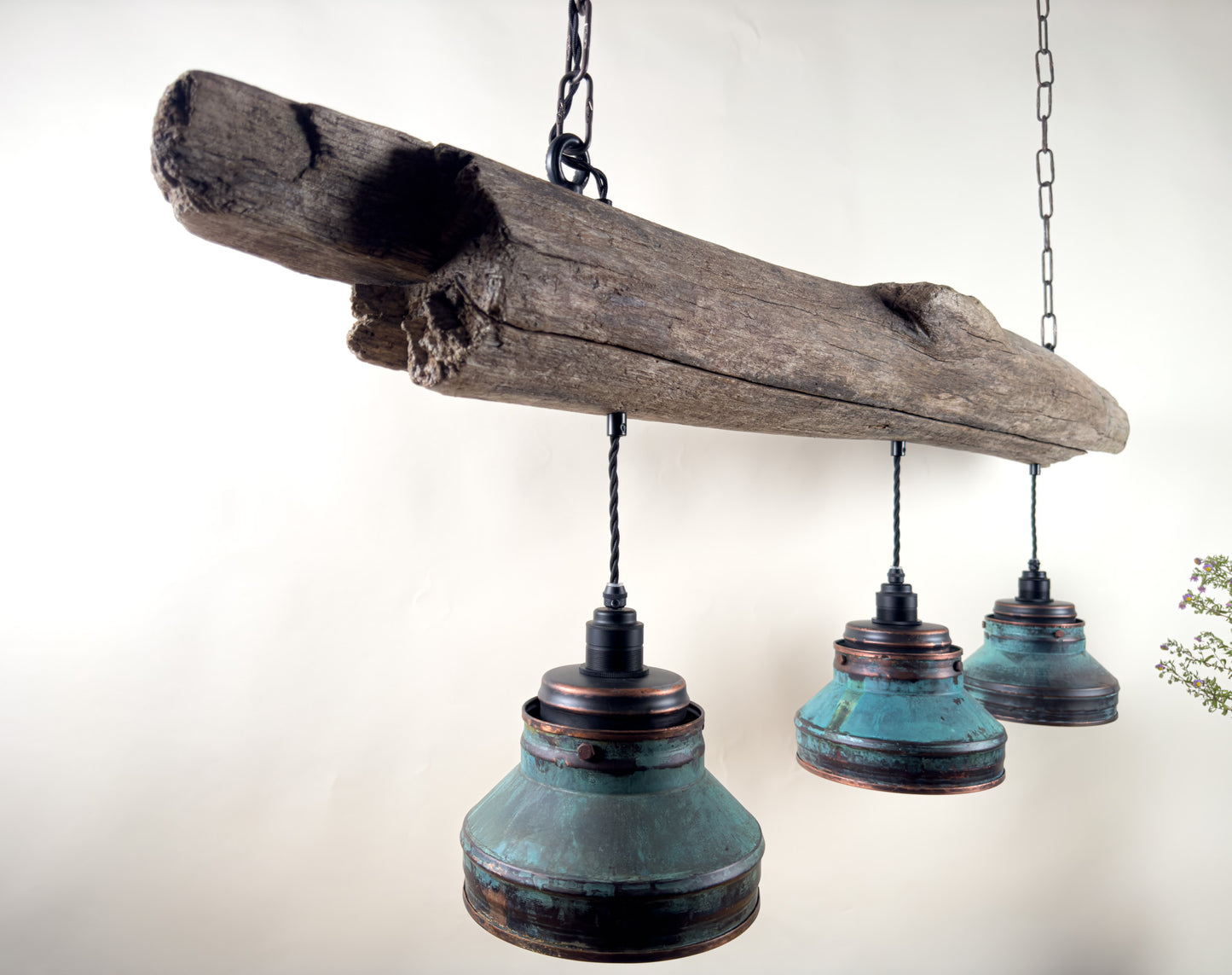 Driftbjelke - Rustic Driftwood & Copper Patina Chandelier