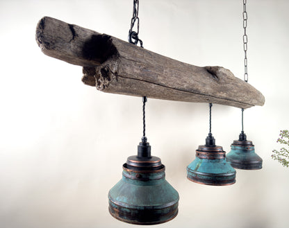 Driftbjelke - Rustic Driftwood & Copper Patina Chandelier