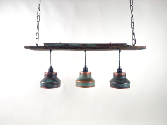 Rust and Pine - Unique handcrafted triple lighting fixture