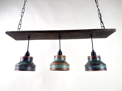 Rust and Pine - Unique handcrafted triple lighting fixture