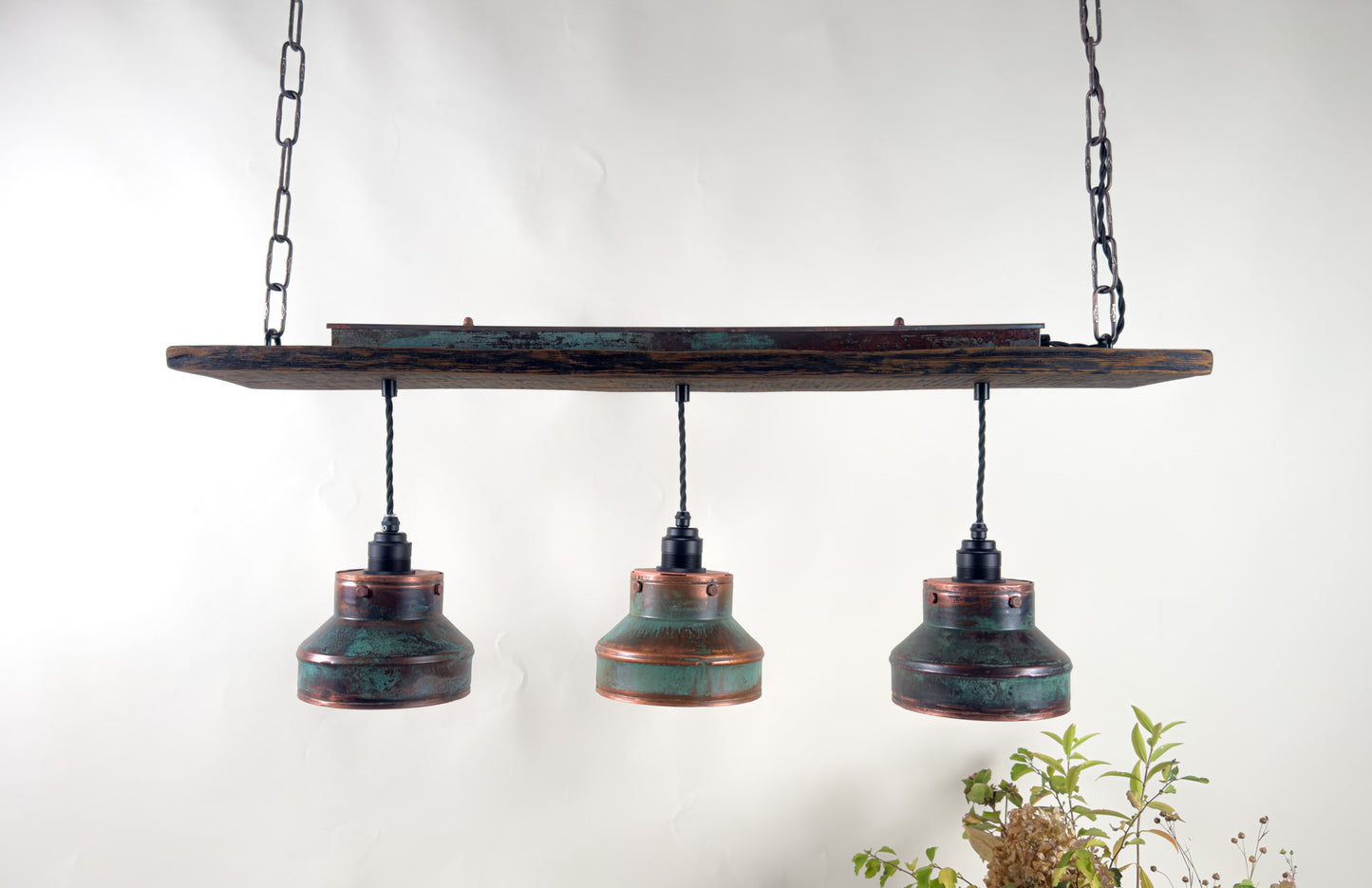 Rust and Pine - Unique handcrafted triple lighting fixture