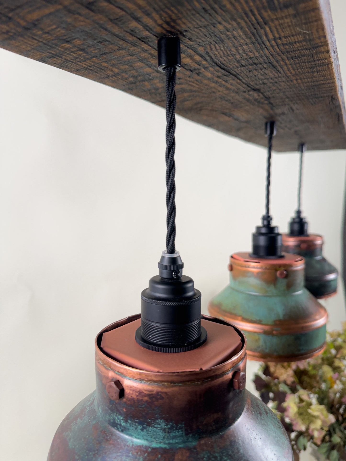 Rust and Pine - Unique handcrafted triple lighting fixture