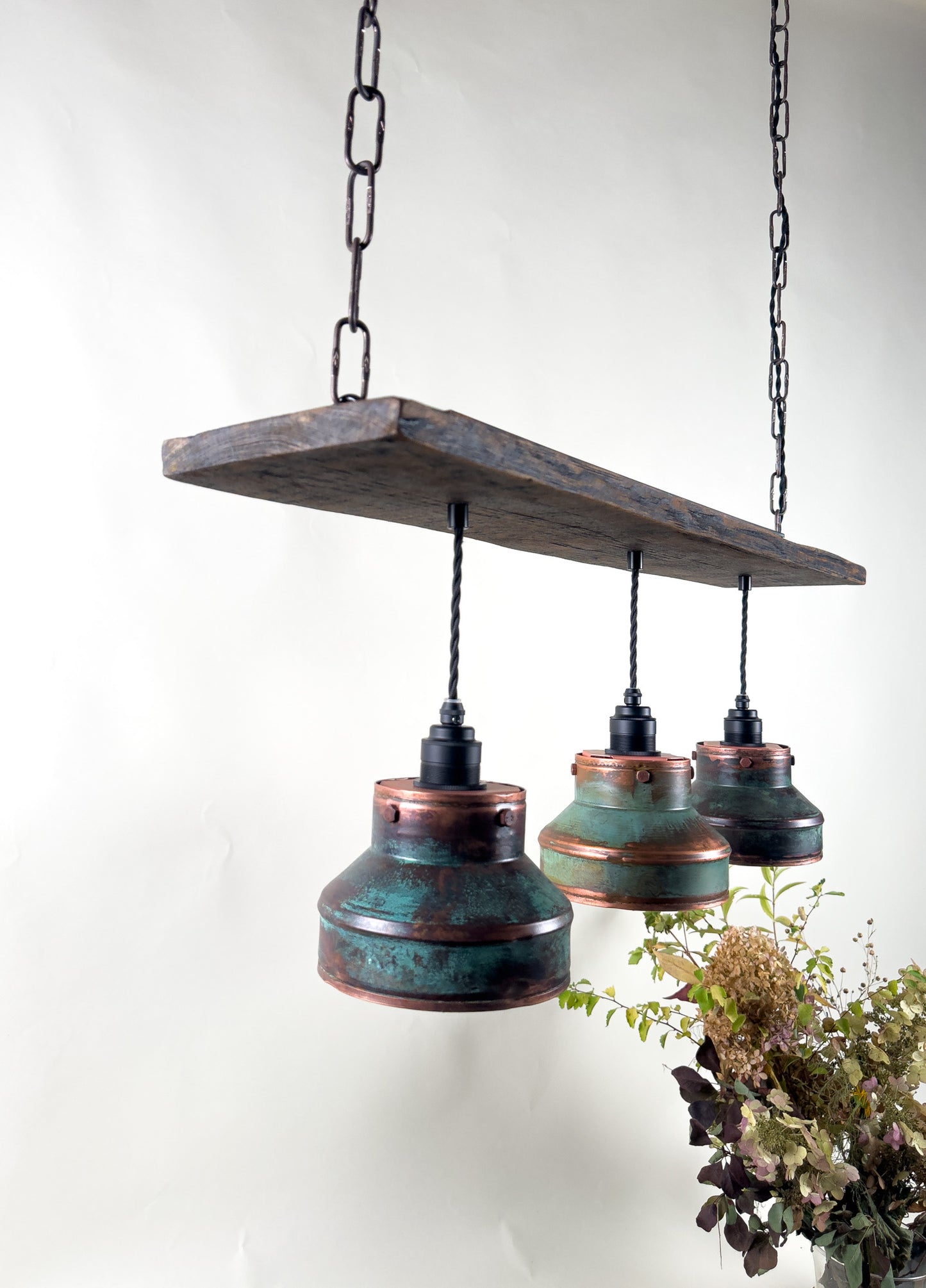 Rust and Pine - Unique handcrafted triple lighting fixture