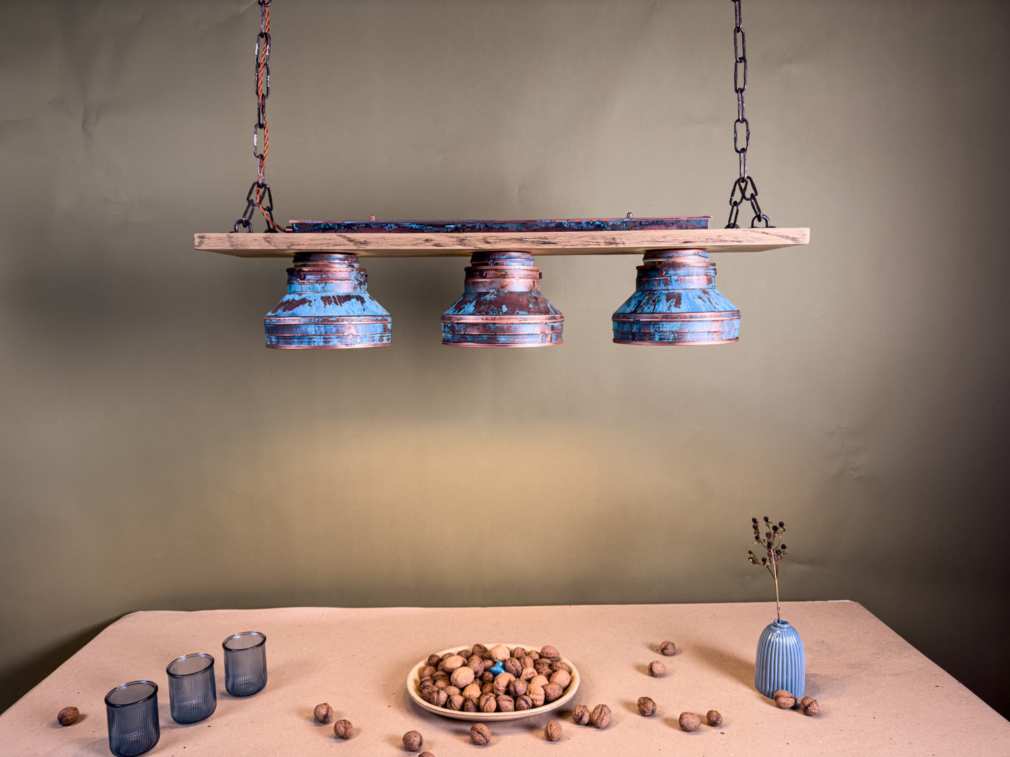 Triple Oak - patina freeze lighting fixture