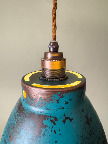 Blue Patina Copper Hanging Light – Rustic Industrial Pendant Lamp