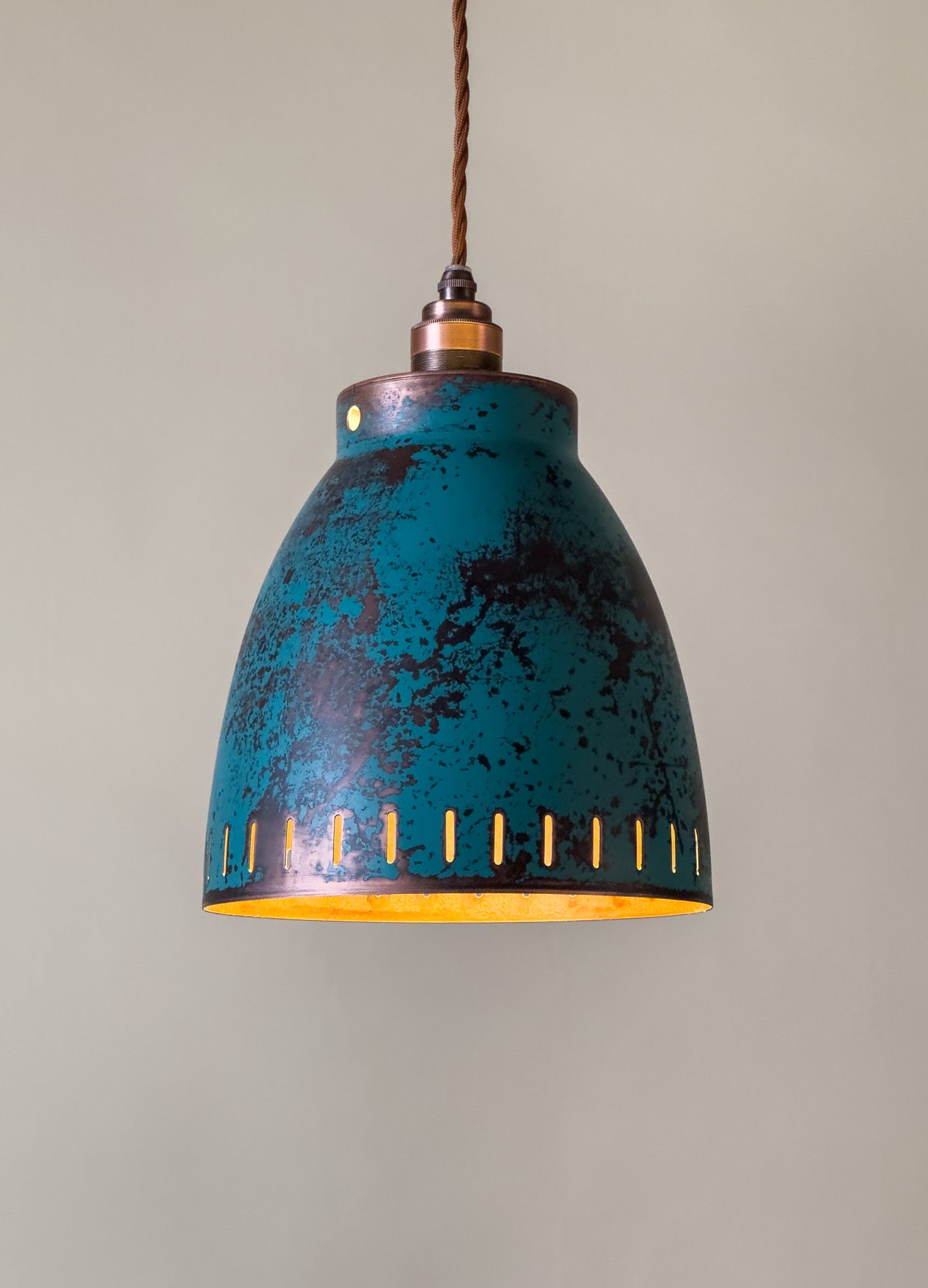 Blue Patina Copper Hanging Light – Rustic Industrial Pendant Lamp