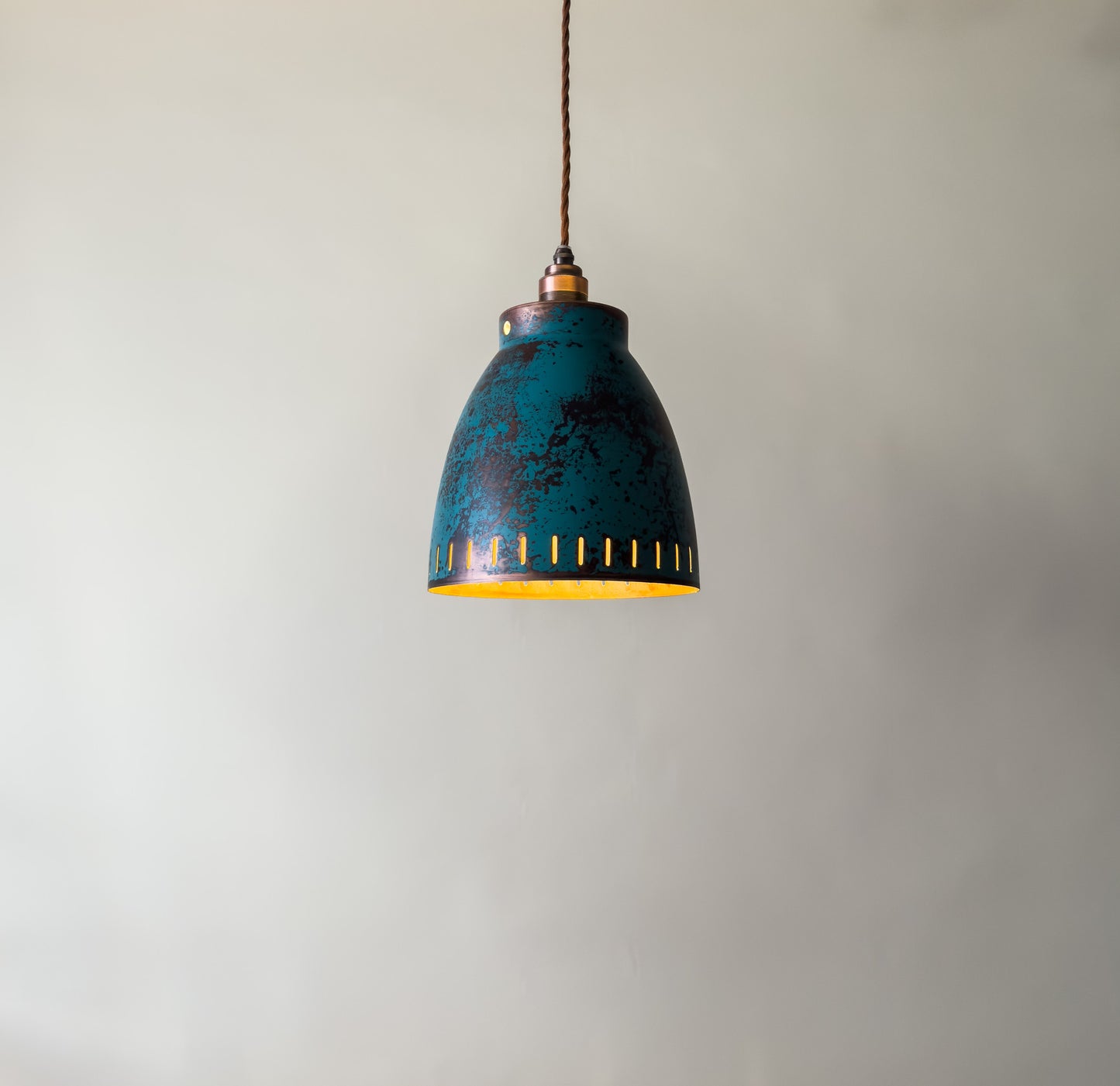Blue Patina Copper Hanging Light – Rustic Industrial Pendant Lamp