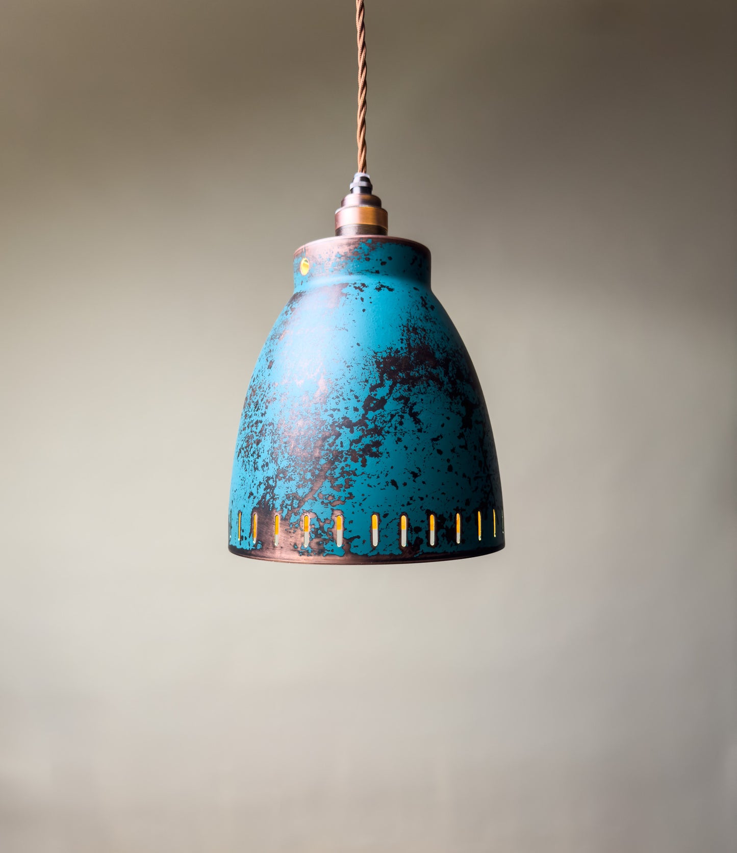 Blue Patina Copper Hanging Light – Rustic Industrial Pendant Lamp